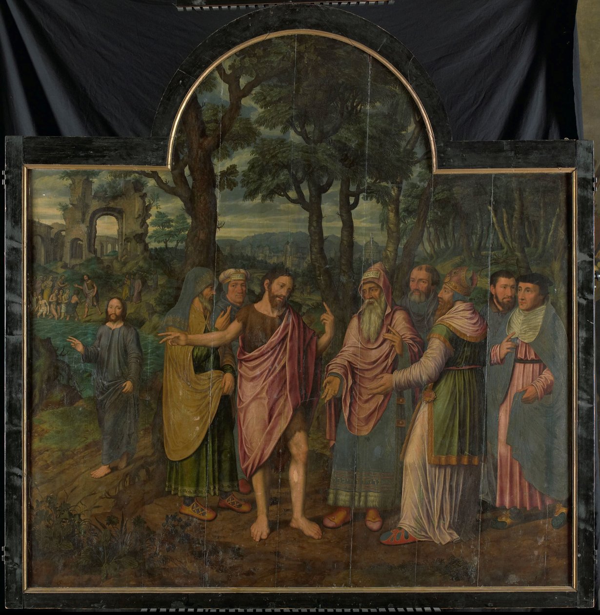 Keresztelő János int a farizeusoknak, egy triptichon központi táblája alkotó: Jan van Coninxloo (II)