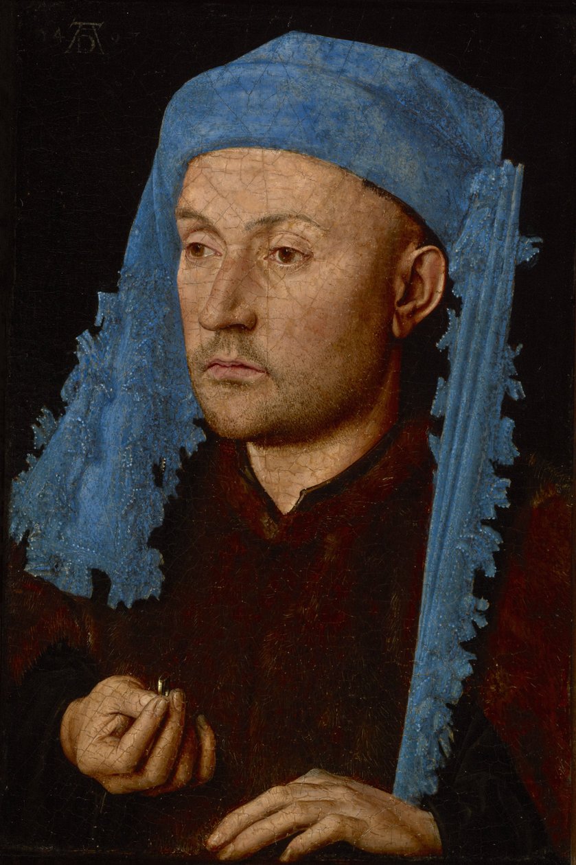 Holland: Portret van onbekende een man met blauwe kaproen Man in a Blue Cap / Man with a Ring / Portrait of an unknown man with an blue cap alkotó: Jan van Eyck