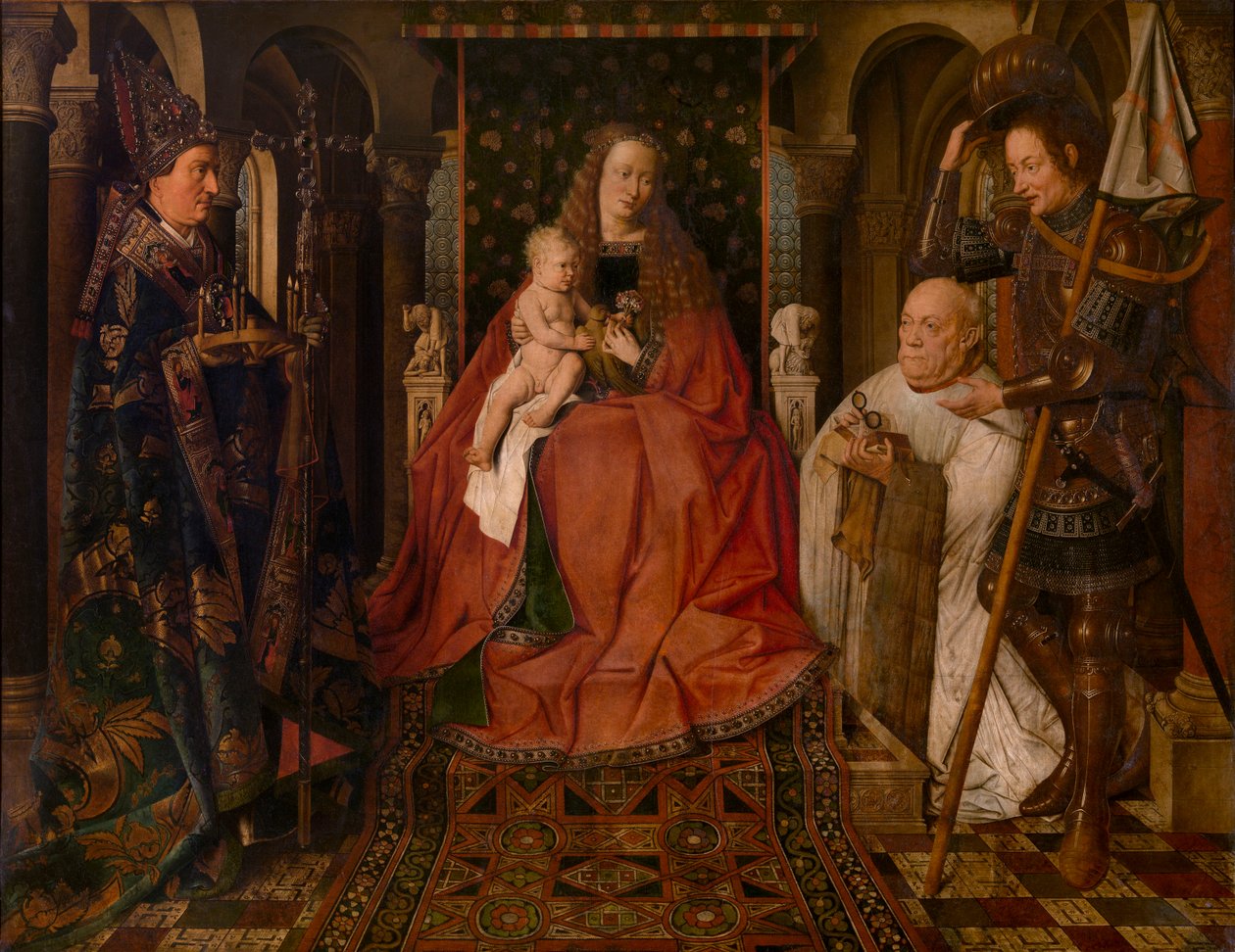 Madonna Szent Györggyel, Reimsi Szent Donáciánnal és Van der Paele adományozó kanonokkal körülvéve alkotó: Jan van Eyck
