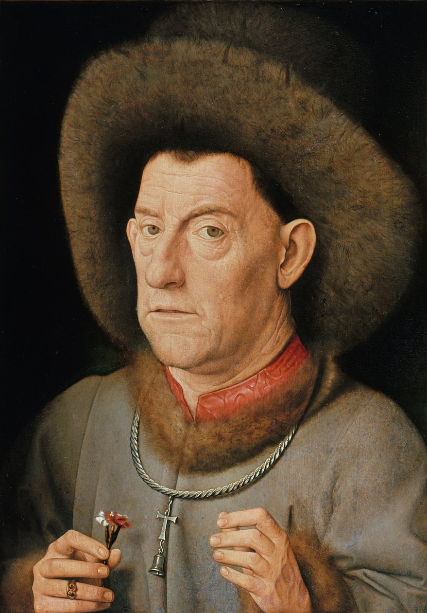 Egy szegfűs férfi portréja és a Szent Antal rend (olaj, tölgy) alkotó: Jan van Eyck