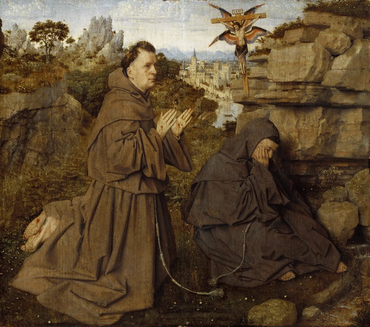 Assisi Szent Ferenc a stigmák átvételekor, 1430 körül. alkotó: Jan van Eyck