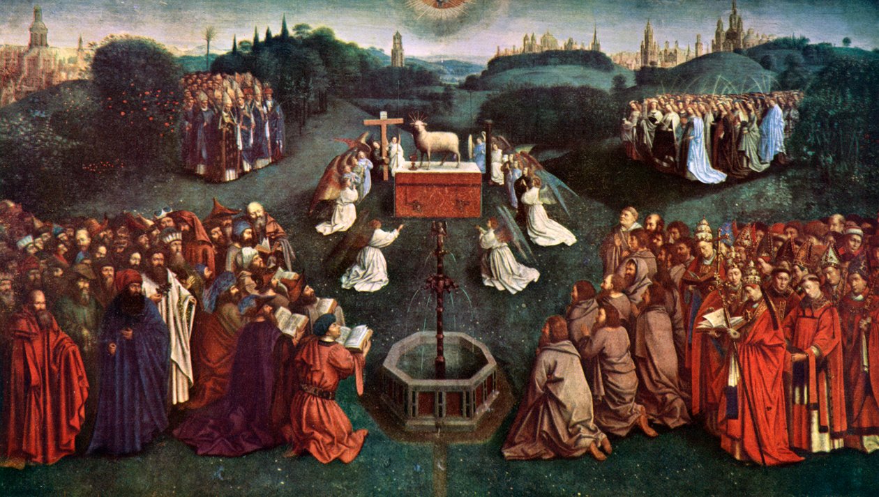 „A misztikus bárány imádása”, A genti oltárkép, 1432, 1900-1920. alkotó: Jan van Eyck