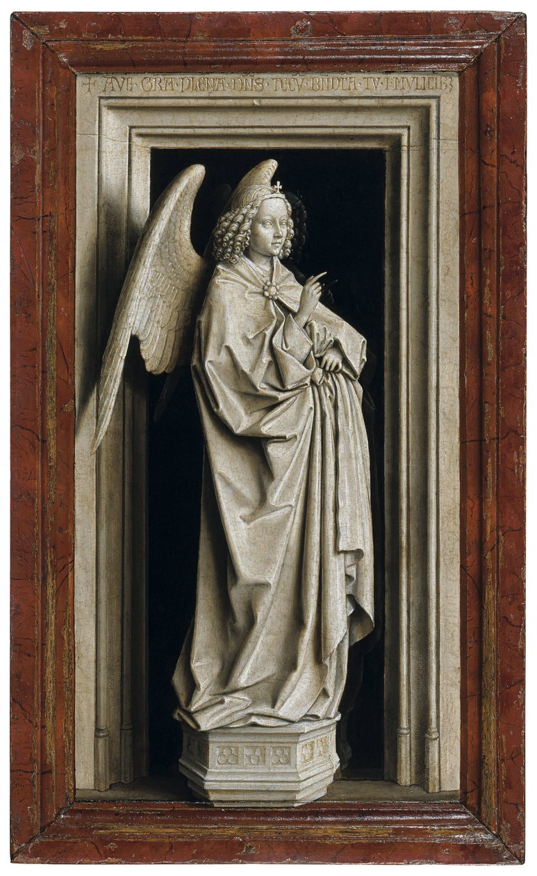 Angyali üdvözlet diptichon, bal oldali panel, 1434-1435 alkotó: Jan van Eyck