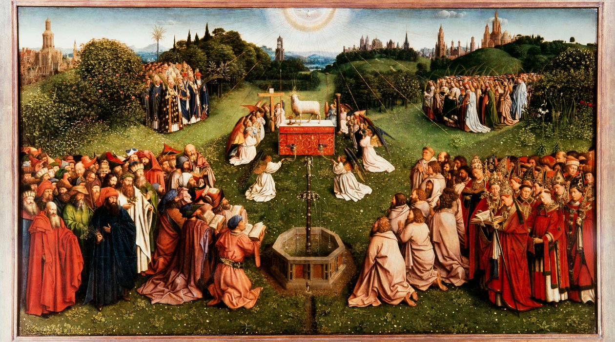 A genti oltárkép. A misztikus bárány imádása, 1432. alkotó: Jan van Eyck