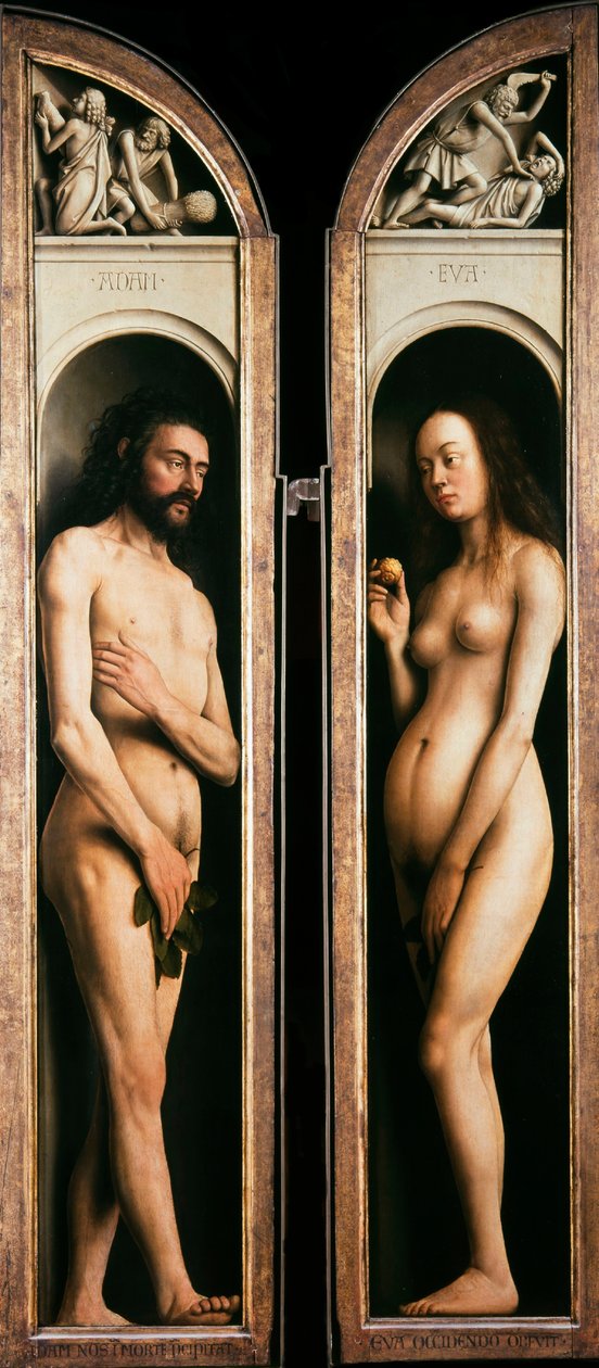 A genti oltárkép. A misztikus bárány imádása: Ádám és Éva, 1432. alkotó: Jan van Eyck