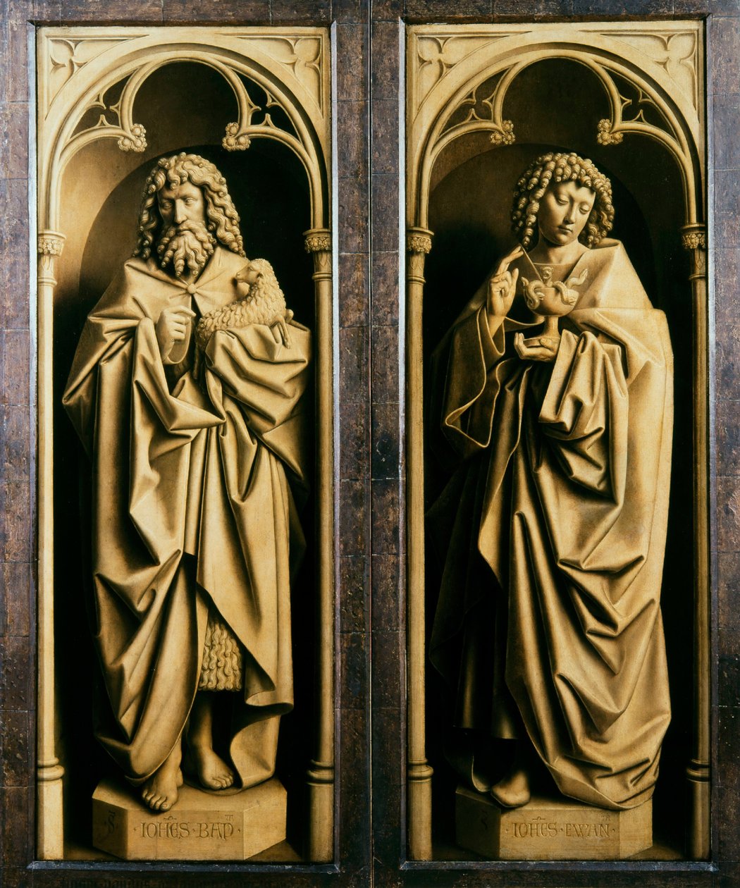 A genti oltárkép. A misztikus bárány imádása: Keresztelő János és János evangélista, 1432. alkotó: Jan van Eyck