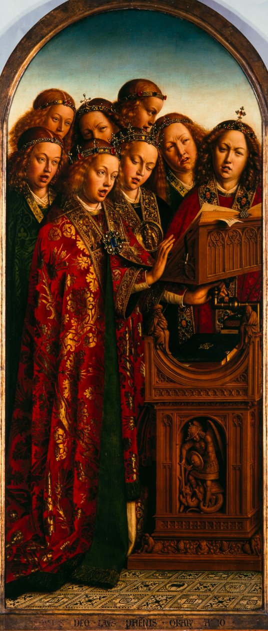A genti oltárkép. A misztikus bárány imádása: Éneklő angyalok, 1432. alkotó: Jan van Eyck