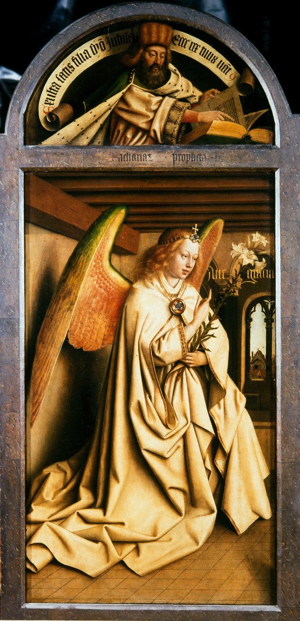 A genti oltárkép. A misztikus bárány imádása: Gábriel arkangyal, 1432. alkotó: Jan van Eyck