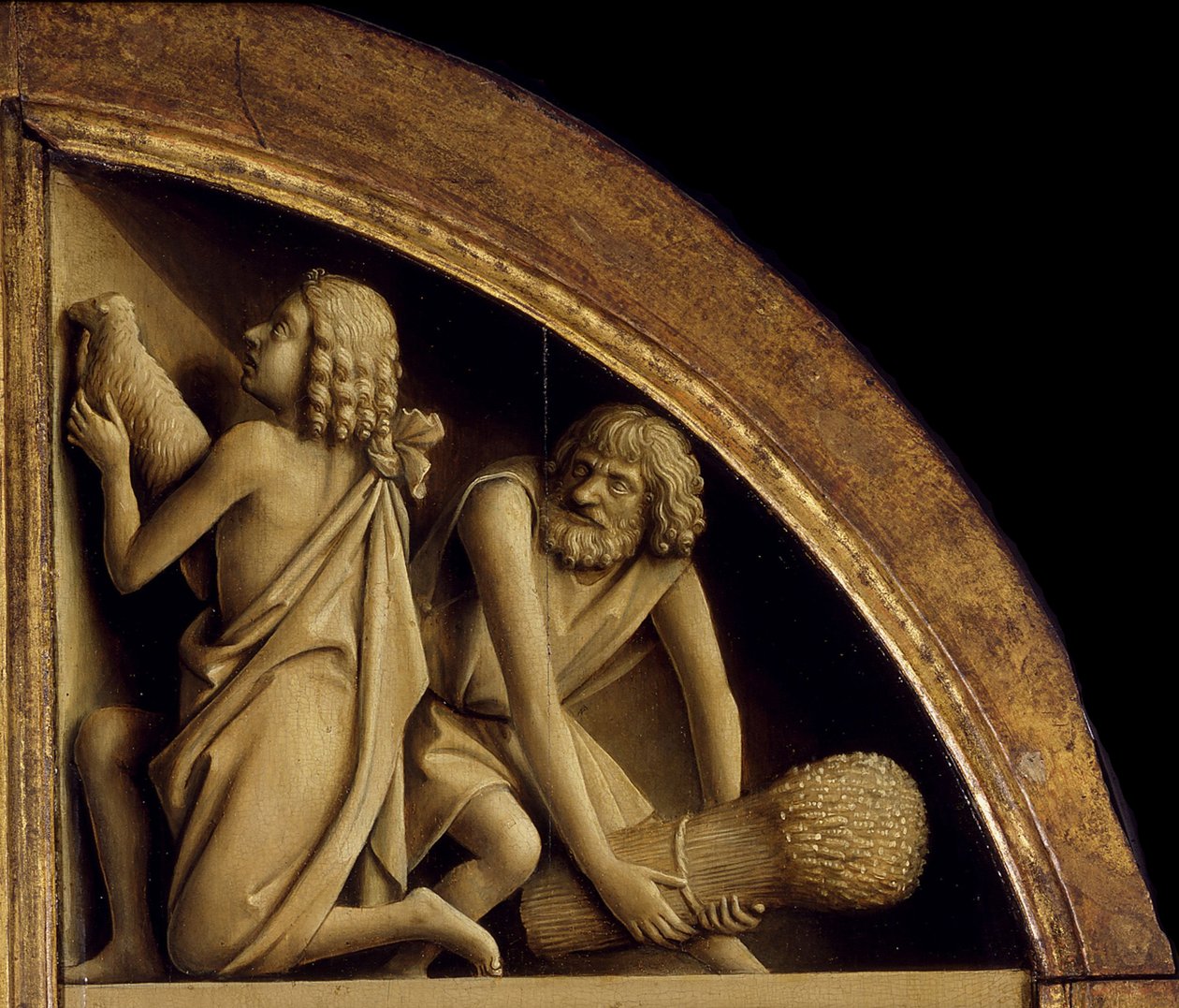 A genti oltárkép. A misztikus bárány imádása: Káin és Ábel feláldozása, 1432. alkotó: Jan van Eyck