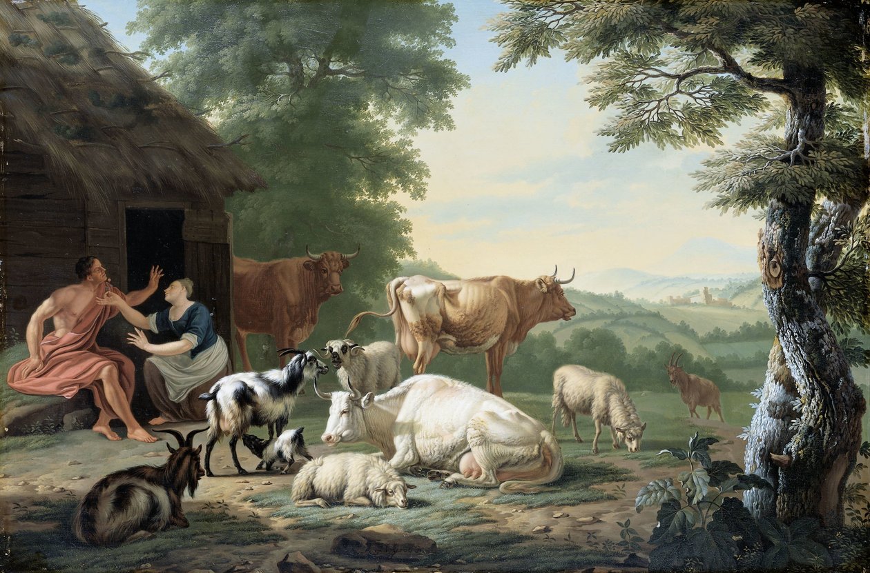 Árkádiai táj pásztorokkal és szarvasmarhákkal alkotó: Jan van Gool