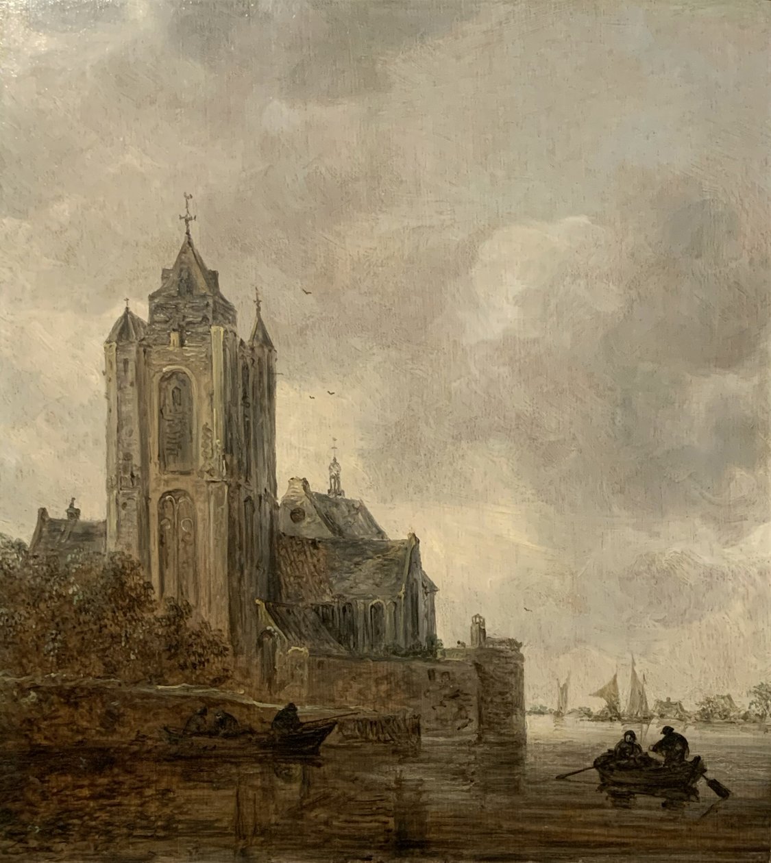 Egy templom a folyó partján. alkotó: Jan van Goyen