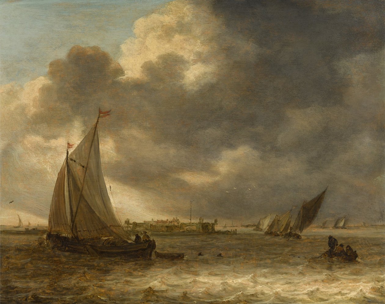 Egy folyami táj vitorlás hajókkal alkotó: Jan van Goyen