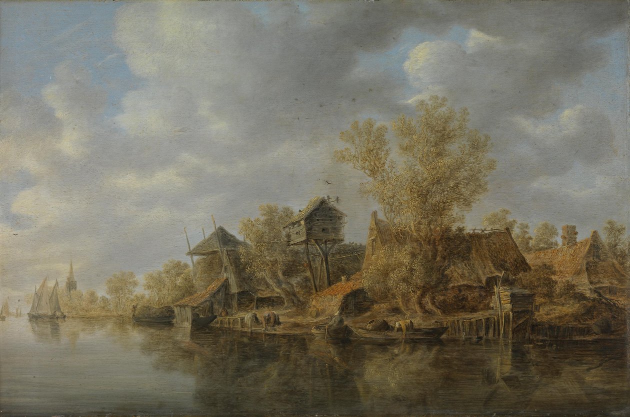 Parasztgazdaságok a folyó mellett alkotó: Jan van Goyen