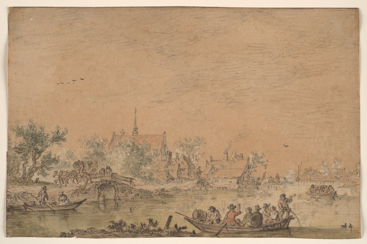 Csónakázó társaság egy folyón alkotó: Jan van Goyen