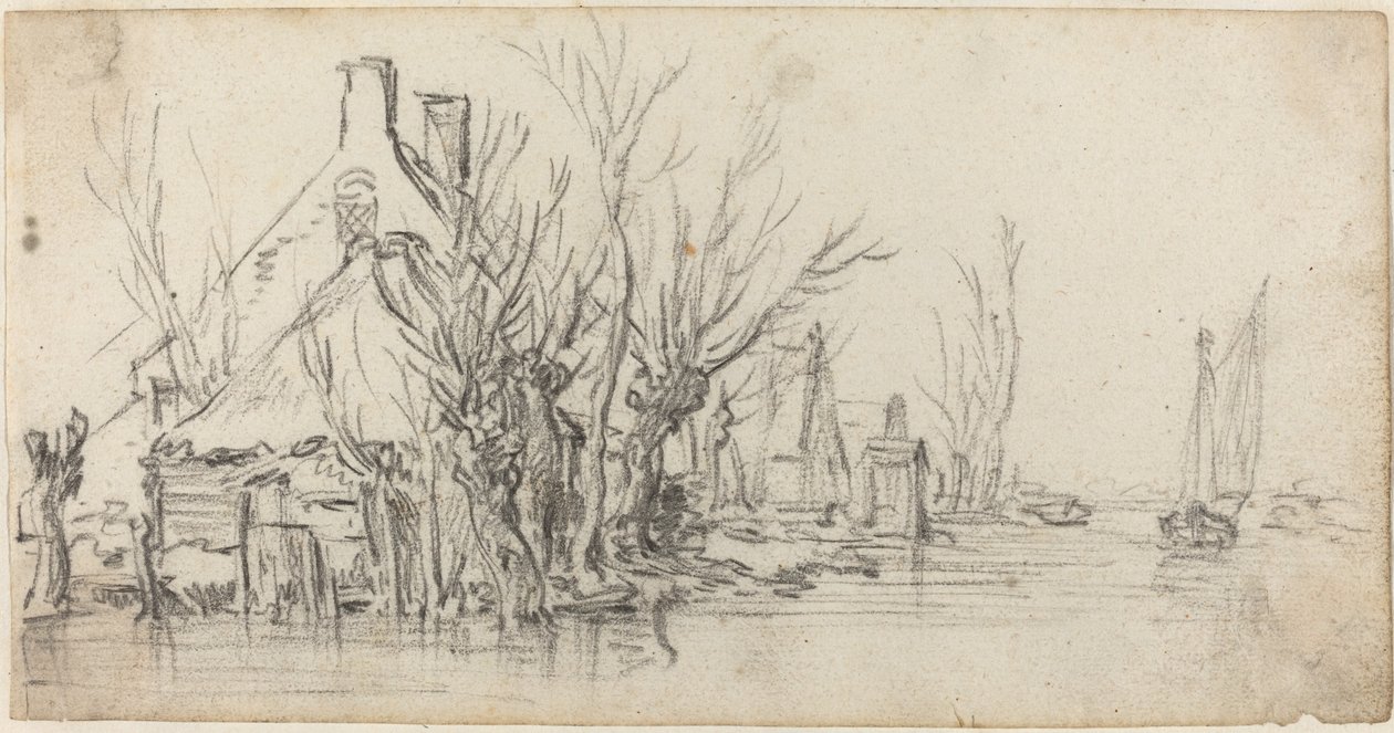 Víkendházak egy folyó mellett alkotó: Jan van Goyen