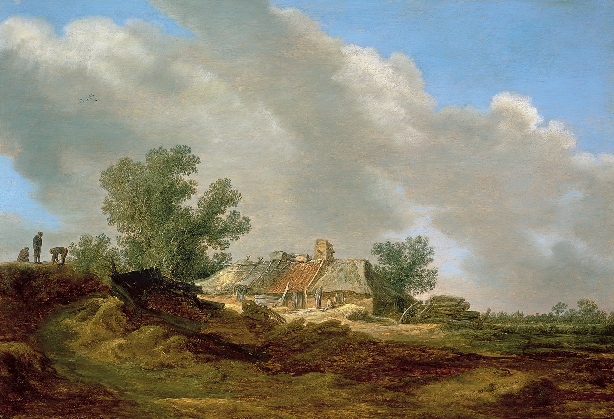 Dűnés tájkép házikóval és figurákkal alkotó: Jan van Goyen
