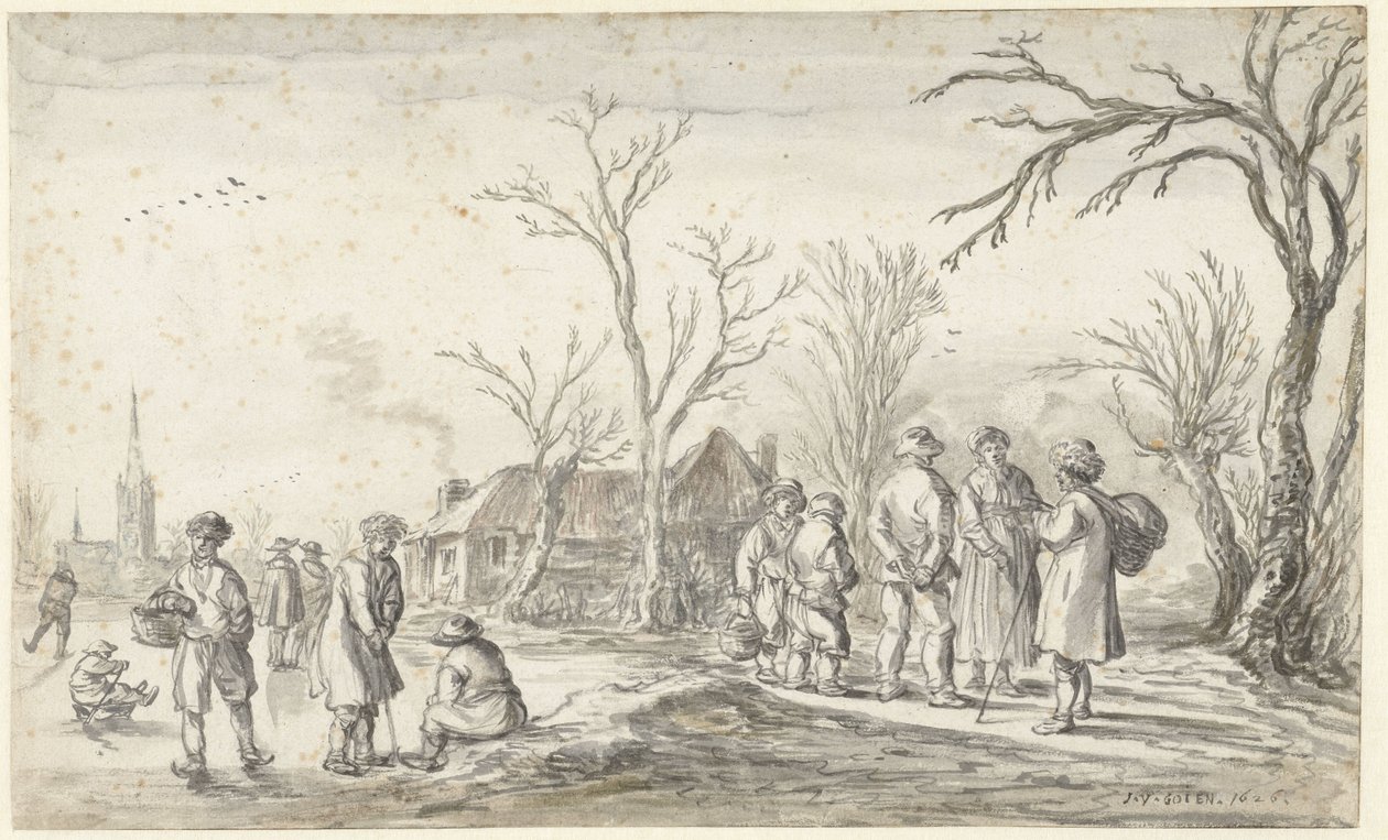 Figurák egy faluban télen alkotó: Jan van Goyen