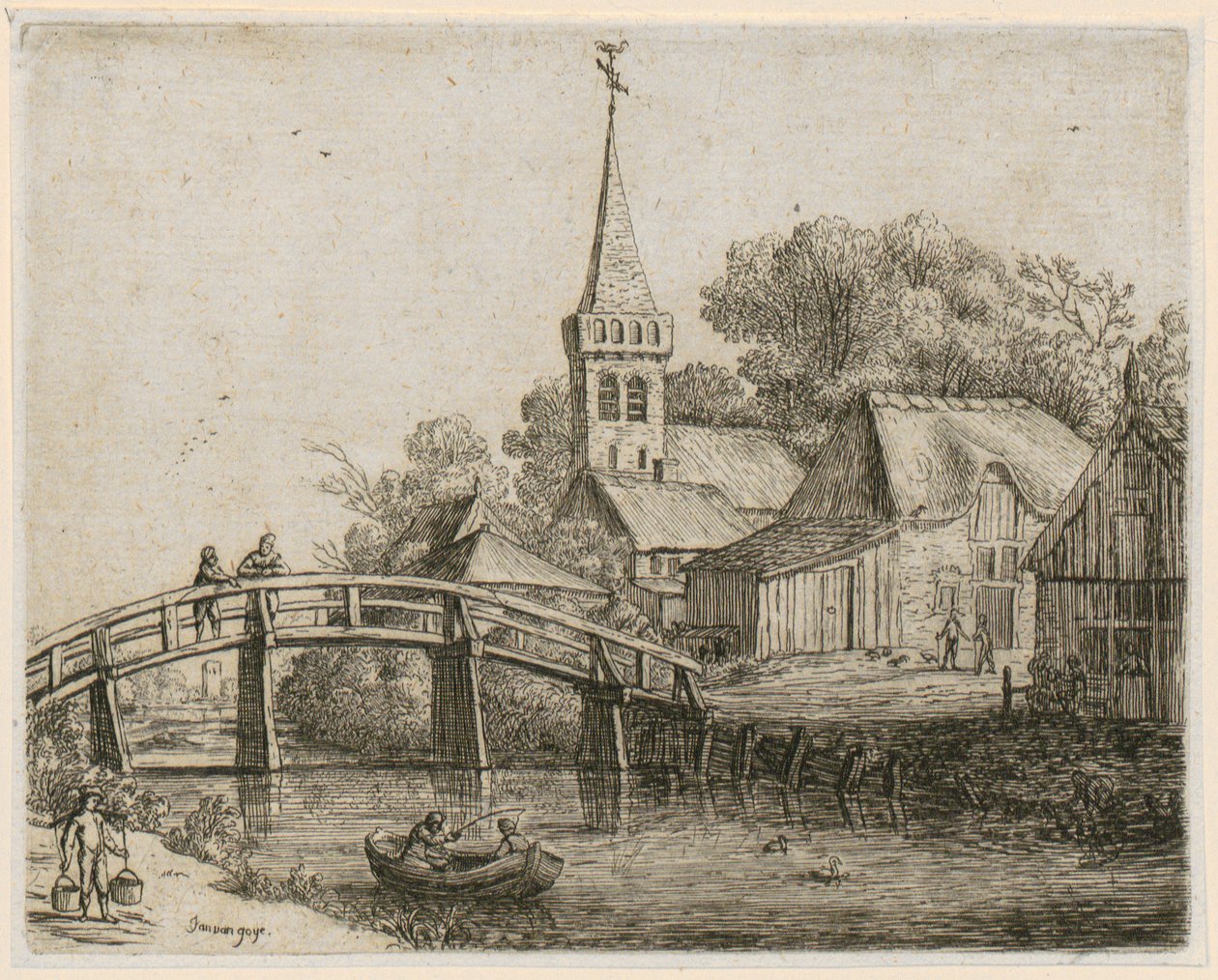 Fa híd, a „Különféle tájak” sorozat 4. lapja alkotó: Jan van Goyen
