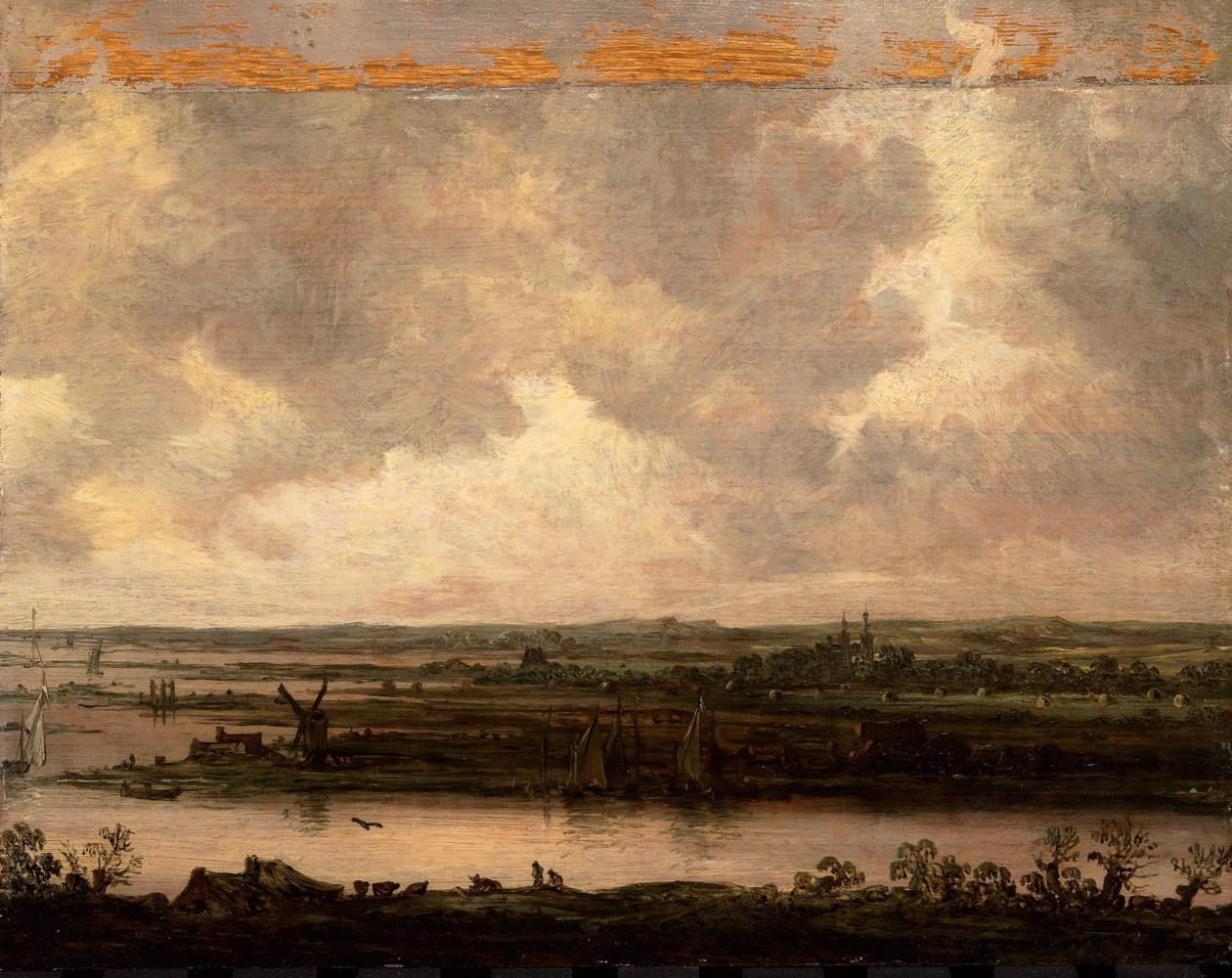 Panorámás kilátás a Spaarne folyóra és a Haarlemmermeerre alkotó: Jan van Goyen