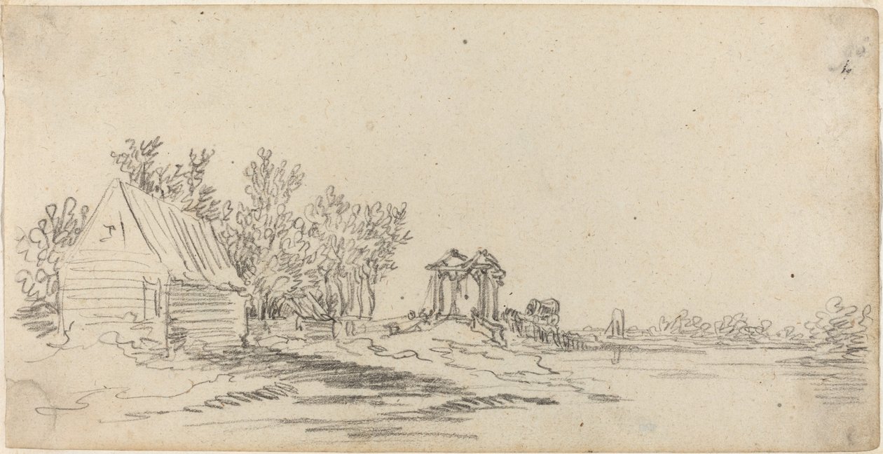 Folyói táj egy távoli híddal alkotó: Jan van Goyen