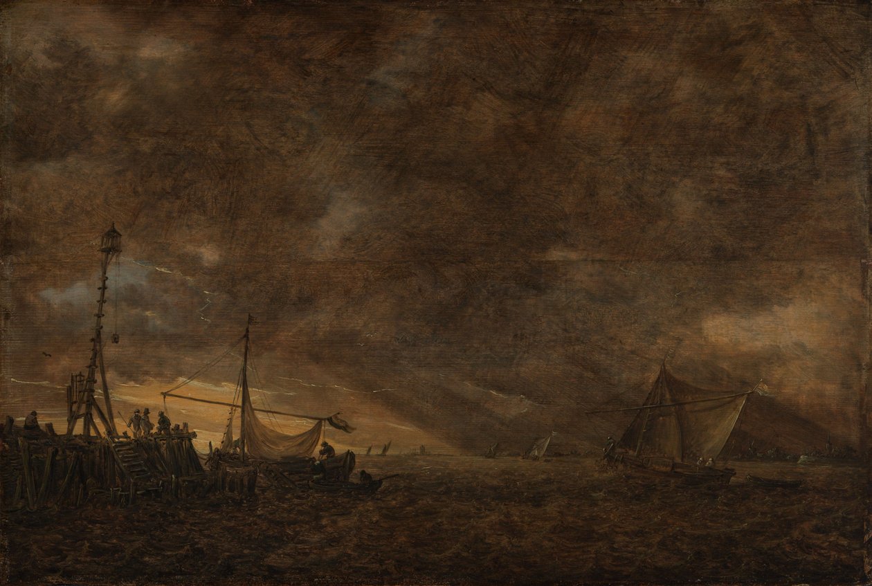 Tengeri táj közeledő viharral alkotó: Jan van Goyen