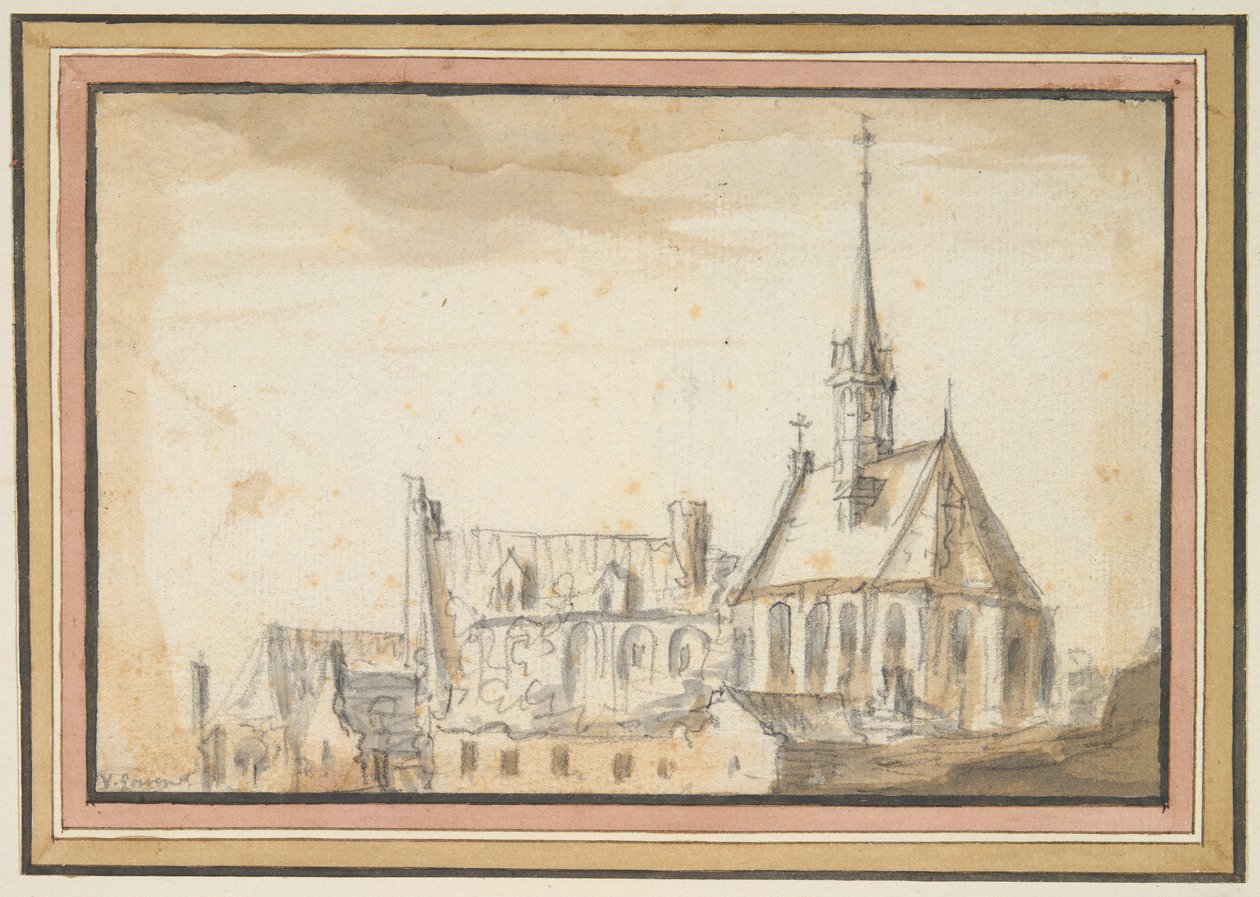 Kilátás a templomra és más épületekre alkotó: Jan van Goyen