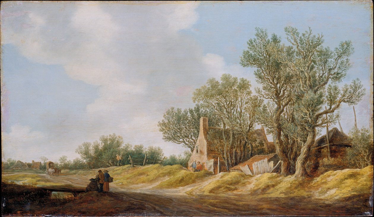 Falusi utca egy hídnál pihenő emberekkel alkotó: Jan van Goyen