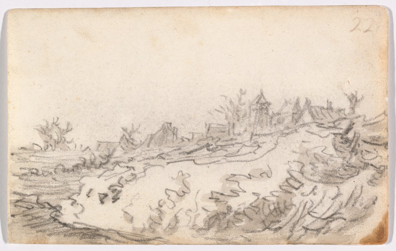 Falu a Sunny Hillside-on alkotó: Jan van Goyen