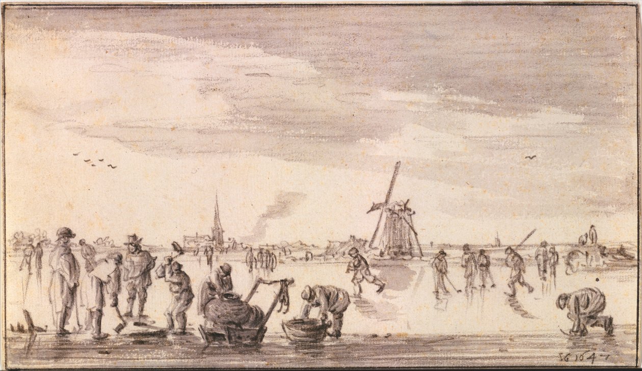 Téli táj korcsolyázókkal és halászokkal alkotó: Jan van Goyen