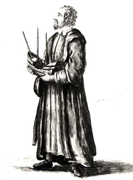 Egy haditengerészeti építész a Velencei Arzenálban (akvarell papíron) (f/w fotó) alkotó: Jan van Grevenbroeck