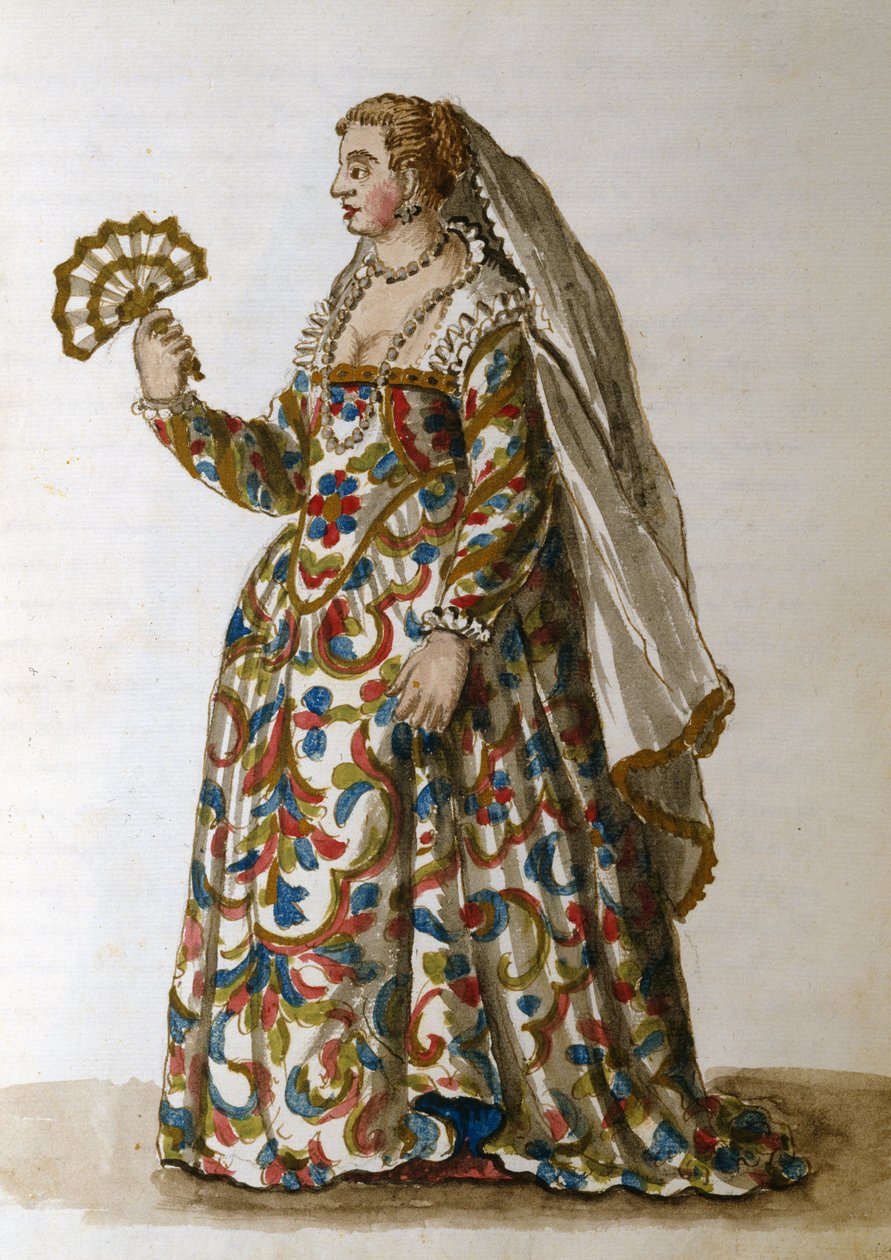 Egy estélyi ruhás úri nő, egy méltóság felesége (toll, tinta és wc papíron) alkotó: Jan van Grevenbroeck