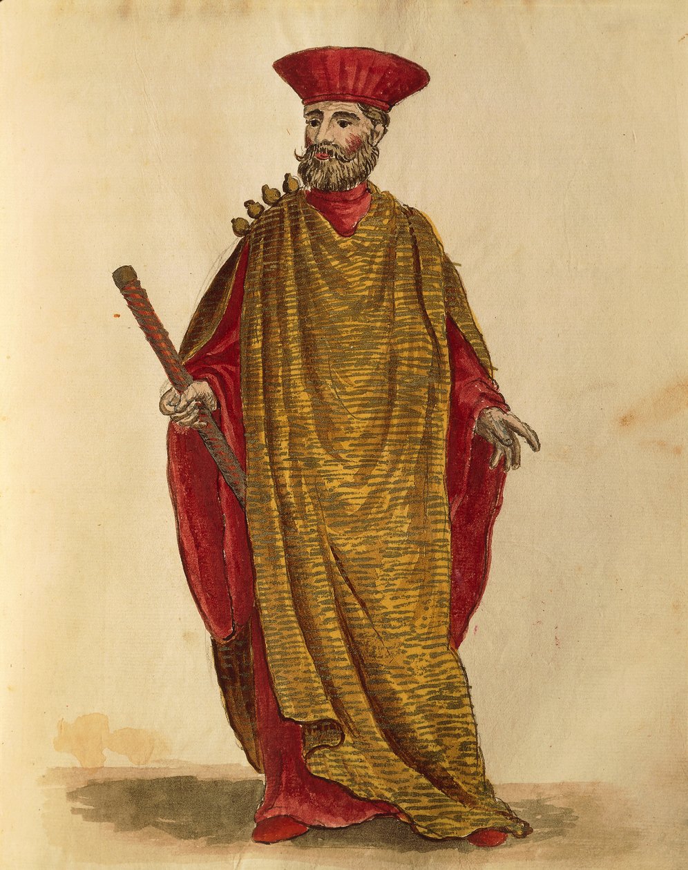 Capitano Generale Da Mar (haditengerészet főkapitánya), a Serenissima Köztársaság Velencei Köztársaságban, Jan van Grevenbroeck vagy Giovanni Grevembroch (1731-1807), Gli Donne de Veneziani, illusztrált jelmezkönyvből, akvarell alkotó: Jan van Grevenbroeck