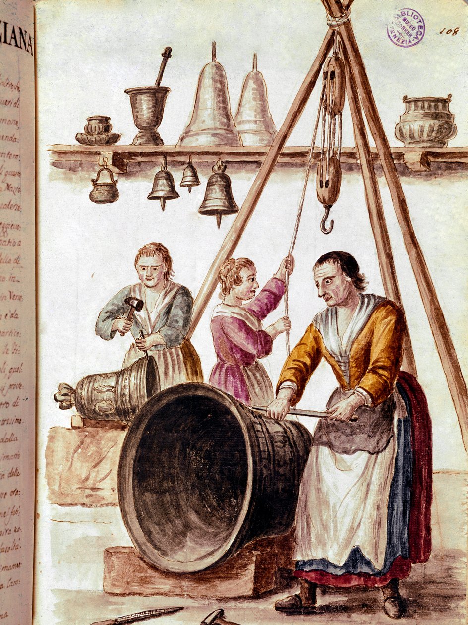 Mesterségek: a harangkészítő akvarellrajz és tus Jan van Grevenbroeck (vagy Giovanni Grevembroch (Grevenbroch) (1731-1807) kéziratából alkotó: Jan van Grevenbroeck
