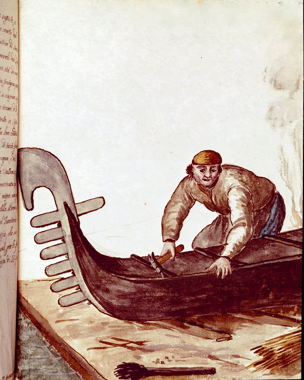 Mesterségek: gondolák gyártója Akvarell rajz és tus Jan van Grevenbroeck (vagy Giovanni Grevembroch (Grevenbroch) (1731-1807) kéziratából alkotó: Jan van Grevenbroeck