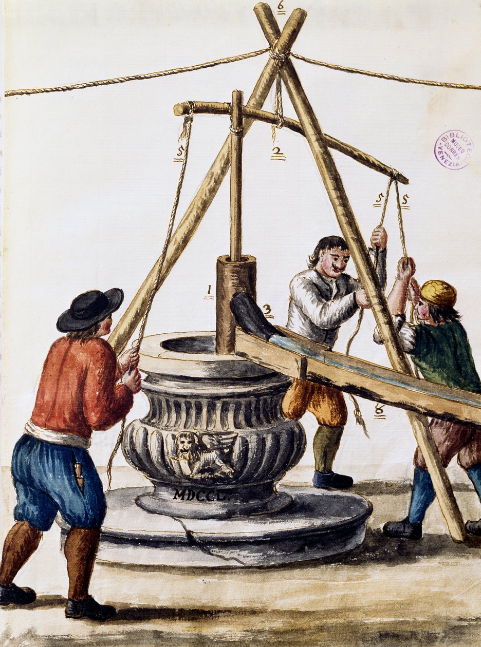 Ásó kút, illusztráció a Velencei viseletek illusztrált könyvéből, Jan Grevenbroeck (1731-1807), akvarell, Olaszország alkotó: Jan van Grevenbroeck