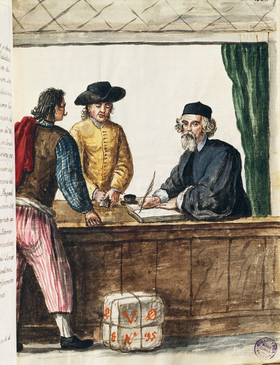 Kiváló kereskedő, illusztráció a Velencei viseletek illusztrált könyvéből, Jan Grevenbroeck (1731-1807), akvarell, Olaszország alkotó: Jan van Grevenbroeck