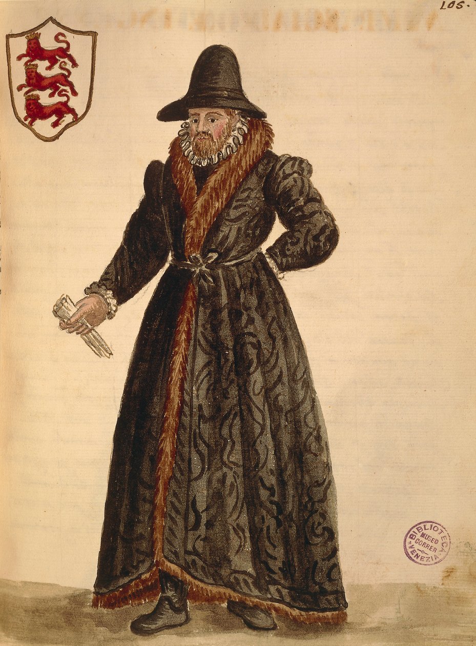 Angol nagykövet, Jan van Grevenbroeck vagy Giovanni Grevembroch (1731-1807), Gli Abiti de Veneziani, illusztrált jelmezkönyvből, akvarell alkotó: Jan van Grevenbroeck