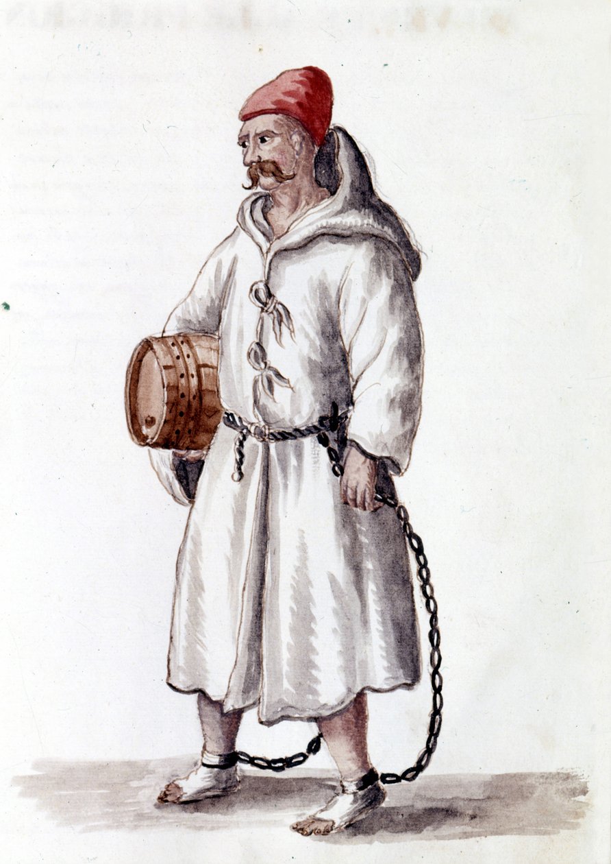 Galerian a 17-18. századból. Akvarell rajz és tus Jan van Grevenbroek (vagy Giovanni Grevenbroich (Grevenbroich) (1731-1807) „A velencei szokások” című kéziratából alkotó: Jan van Grevenbroeck