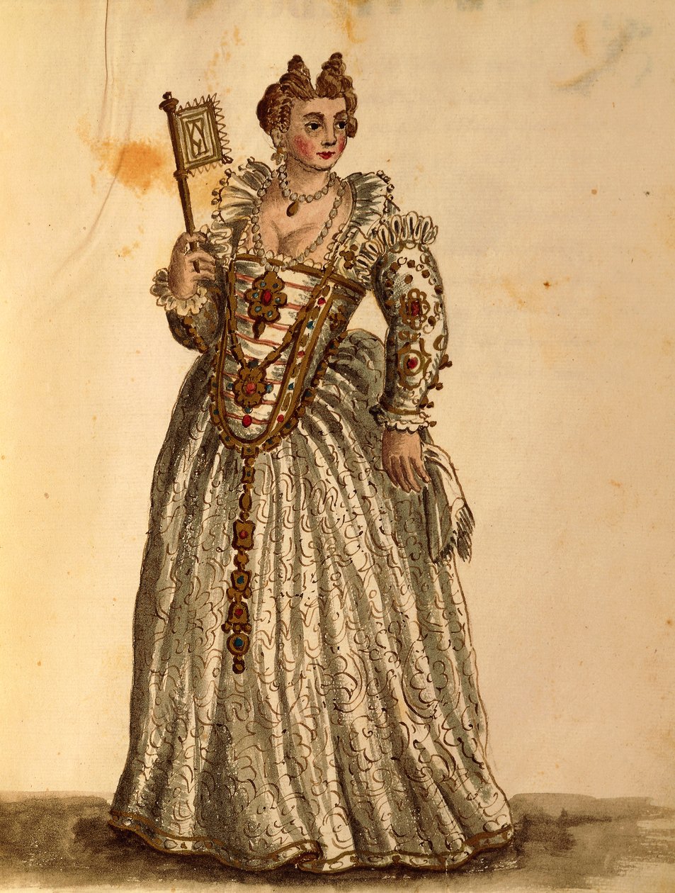 Gentlewoman estélyi ruhában, Jan van Grevenbroeck vagy Giovanni Grevembroch (1731-1807), Gli Abiti de Veneziani, illusztrált jelmezkönyvből, akvarell alkotó: Jan van Grevenbroeck