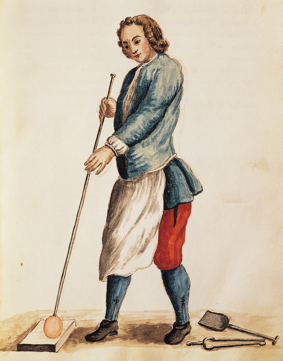 Üvegfúvó muránói üvegből, illusztráció a Velencei viseletek illusztrált könyvéből, Jan Grevenbroeck (1731-1807), akvarell, Olaszország alkotó: Jan van Grevenbroeck