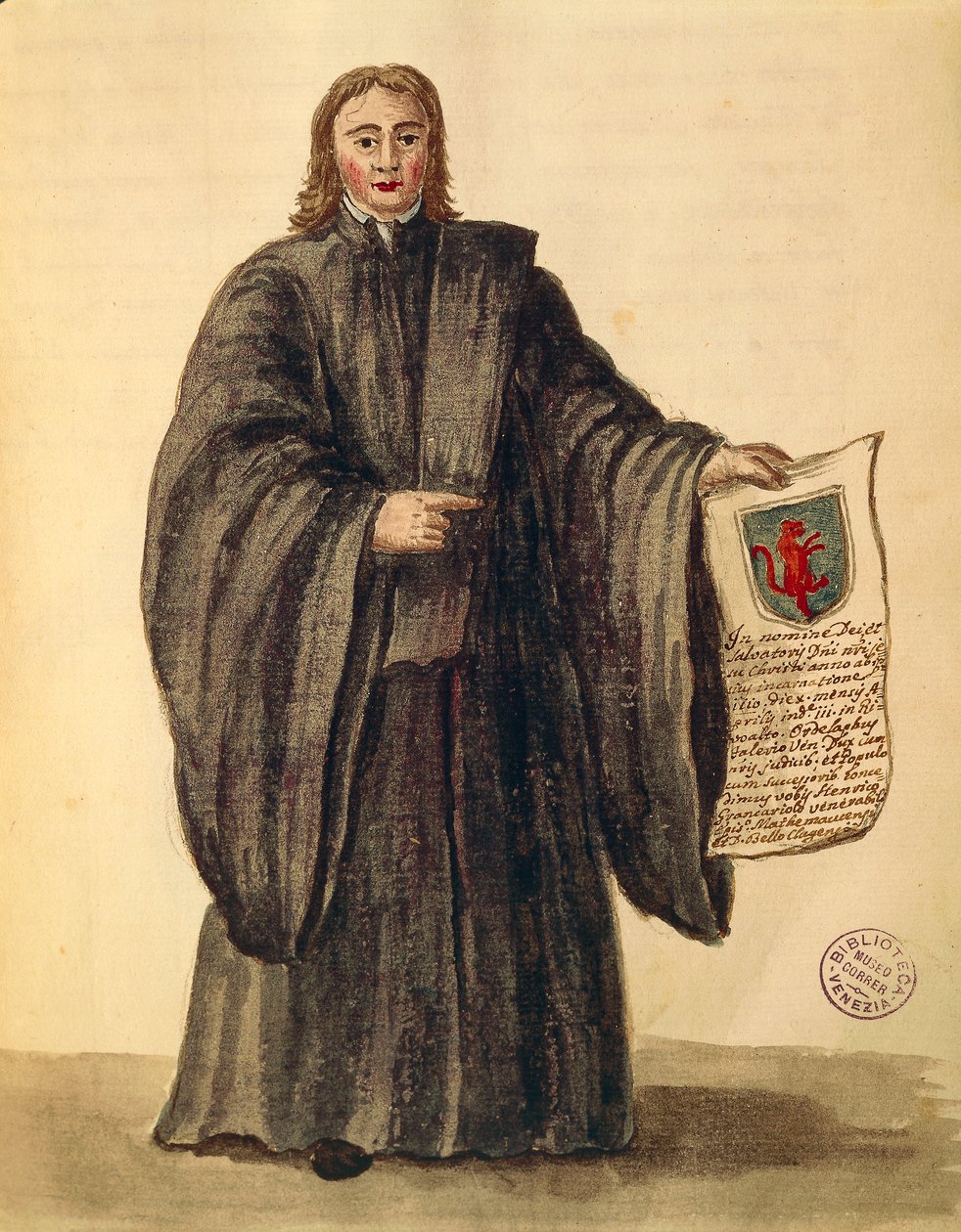 Chioggia város nagy kancellárja, Jan van Grevenbroeck vagy Giovanni Grevembroch (1731-1807), Gli Donne de Veneziani, illusztrált jelmezkönyvből, akvarell alkotó: Jan van Grevenbroeck