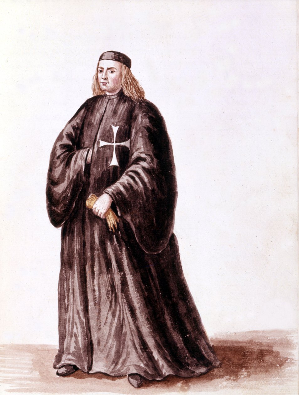 Málta lovagja. Akvarell rajz és tus Jan van Grevenbroek (vagy Giovanni Grevenbroich (Grevenbroich) (1731-1807) „A velencei szokások” című kéziratából alkotó: Jan van Grevenbroeck