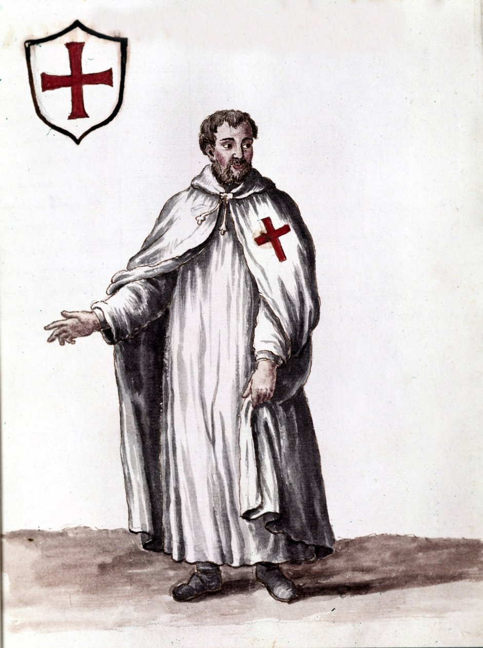 A Templomosok Rendjének lovagja. Akvarell rajz és tus Jan van Grevenbroeck (vagy Giovanni Grevembroch (Grevenbroch) (1731-1807) „A velencei szokások” című kéziratából alkotó: Jan van Grevenbroeck