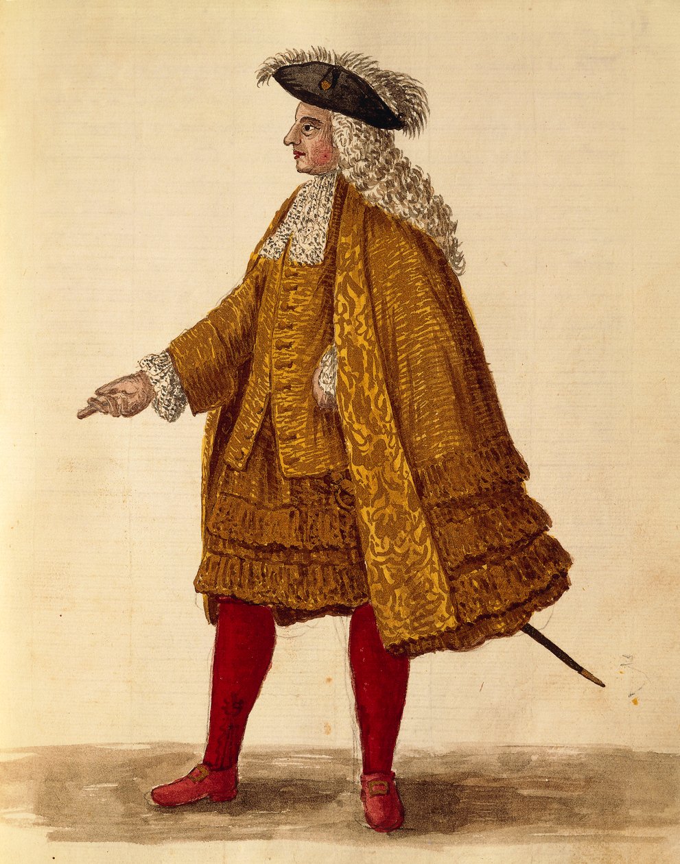 Lovagi köntös, Jan van Grevenbroeck vagy Giovanni Grevembroch (1731-1807), Gli Donne de Veneziani, illusztrált jelmezkönyvből, akvarell alkotó: Jan van Grevenbroeck