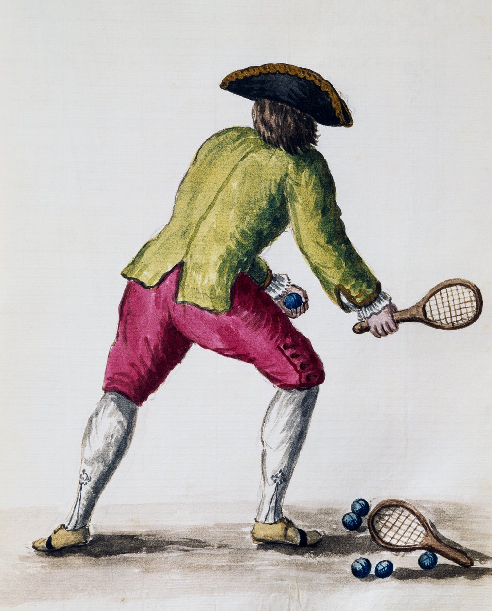 Ütővel és labdákkal játszó férfi, a The Illustrated Book of Venetian Costumes, Olaszországból alkotó: Jan van Grevenbroeck