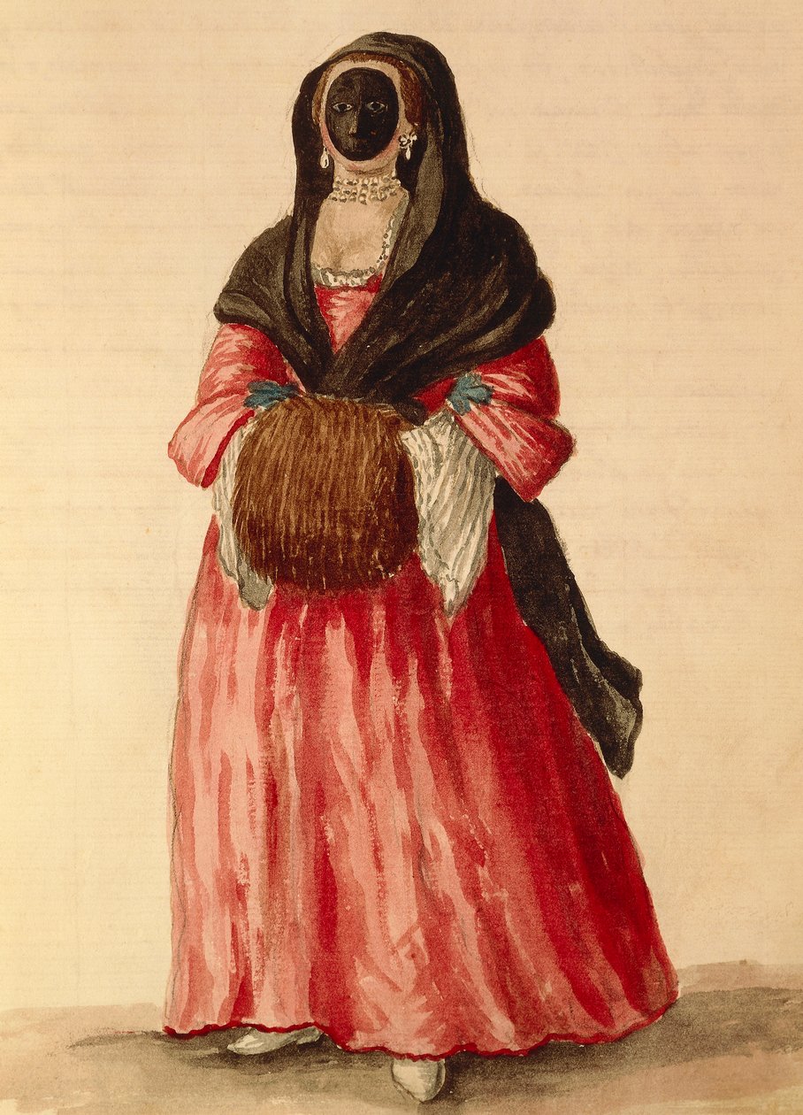 Moretta, velencei maszk, akvarell, Giovanni Grevembroch, Olaszország alkotó: Jan van Grevenbroeck