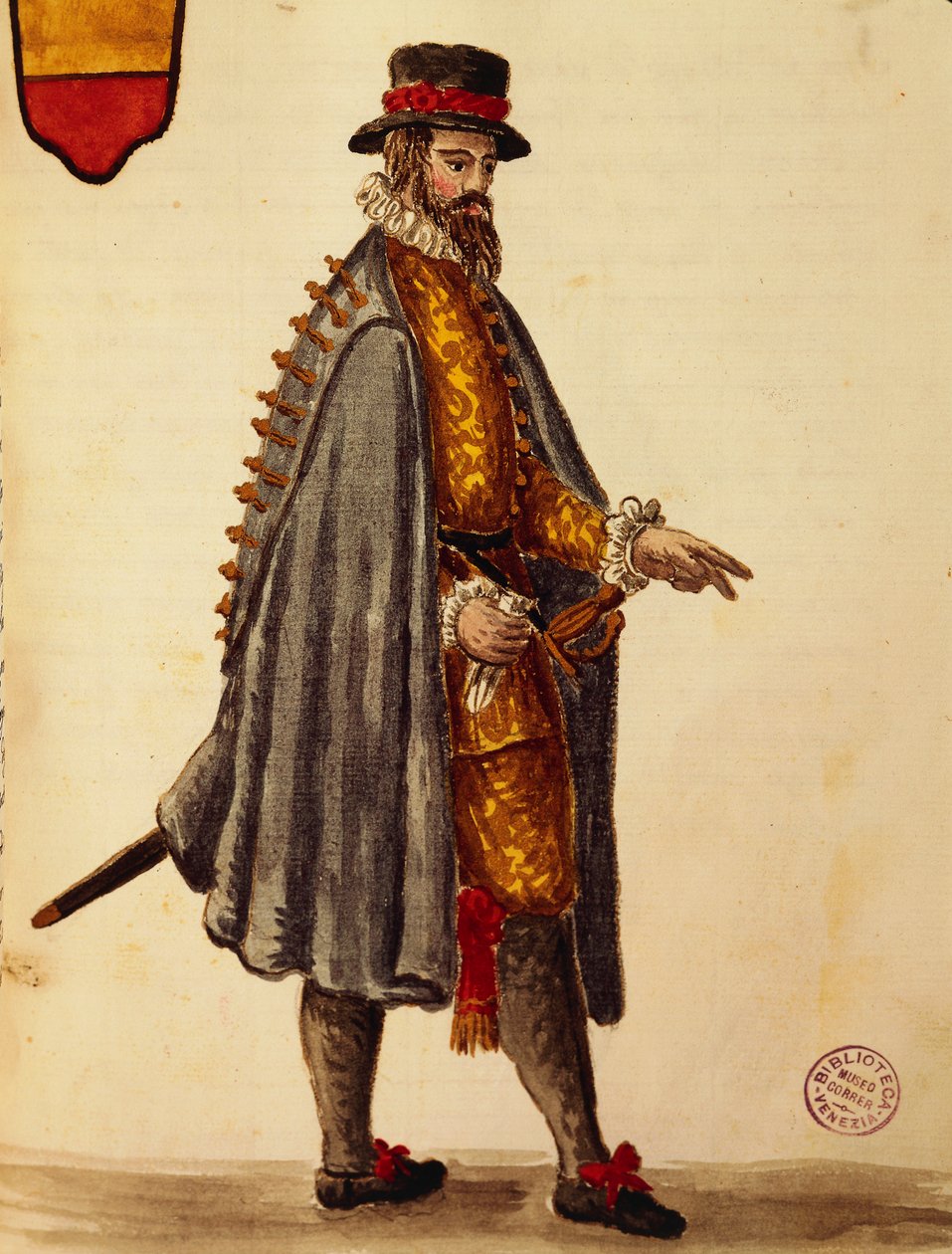 A nápolyi nagykövet, Jan van Grevenbroeck vagy Giovanni Grevembroch (1731-1807), Gli Donne de Veneziani, illusztrált jelmezkönyvből, akvarell alkotó: Jan van Grevenbroeck