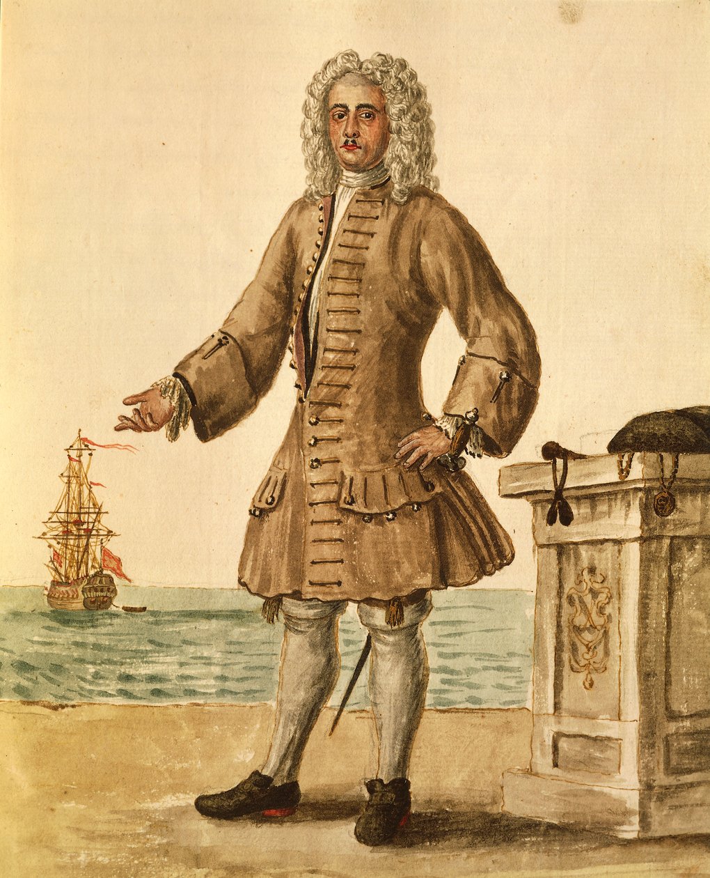 A Velencei Köztársaság hajóskapitánya, Jan van Grevenbroeck vagy Giovanni Grevembroch (1731-1807), Gli Abiti de Veneziani, illusztrált jelmezkönyvből, akvarell alkotó: Jan van Grevenbroeck