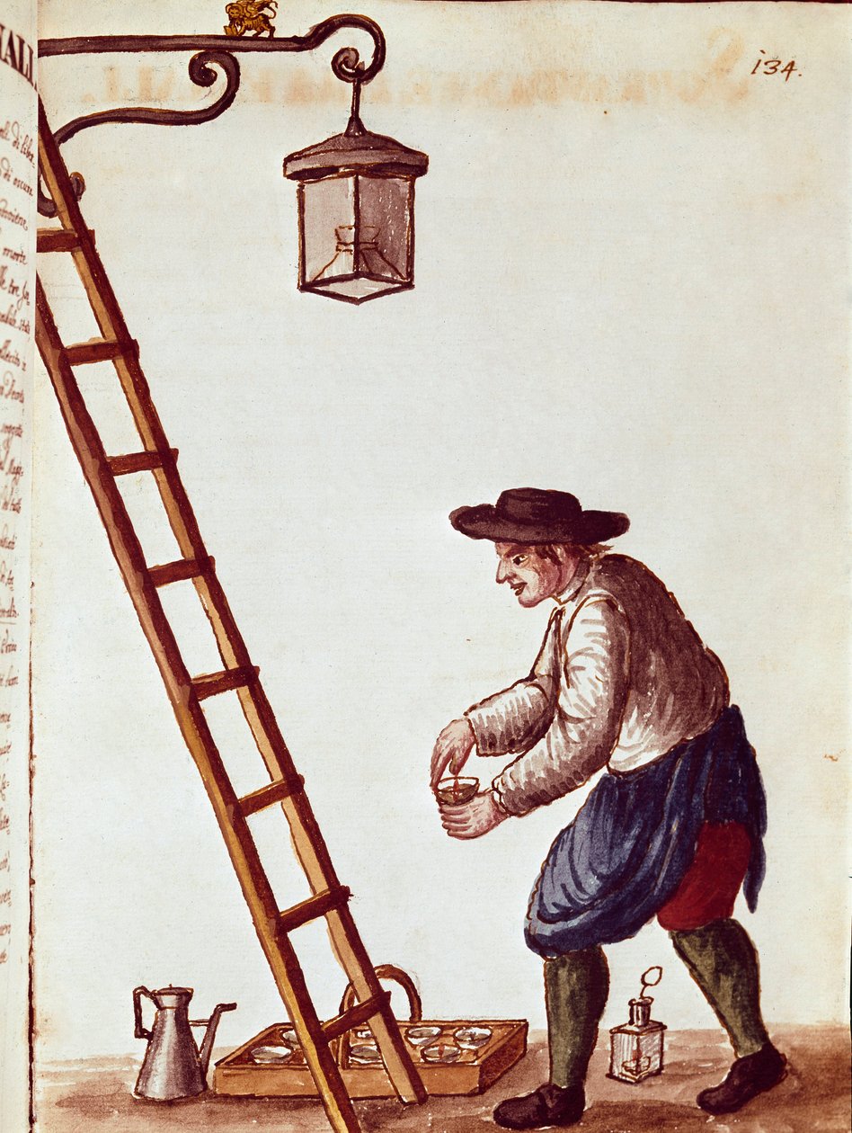 Kisebb munkák: világító lámpák Akvarell rajz és tus Jan van Grevenbroeck (vagy Giovanni Grevembroch (Grevenbroch) (1731-1807) kéziratából alkotó: Jan van Grevenbroeck