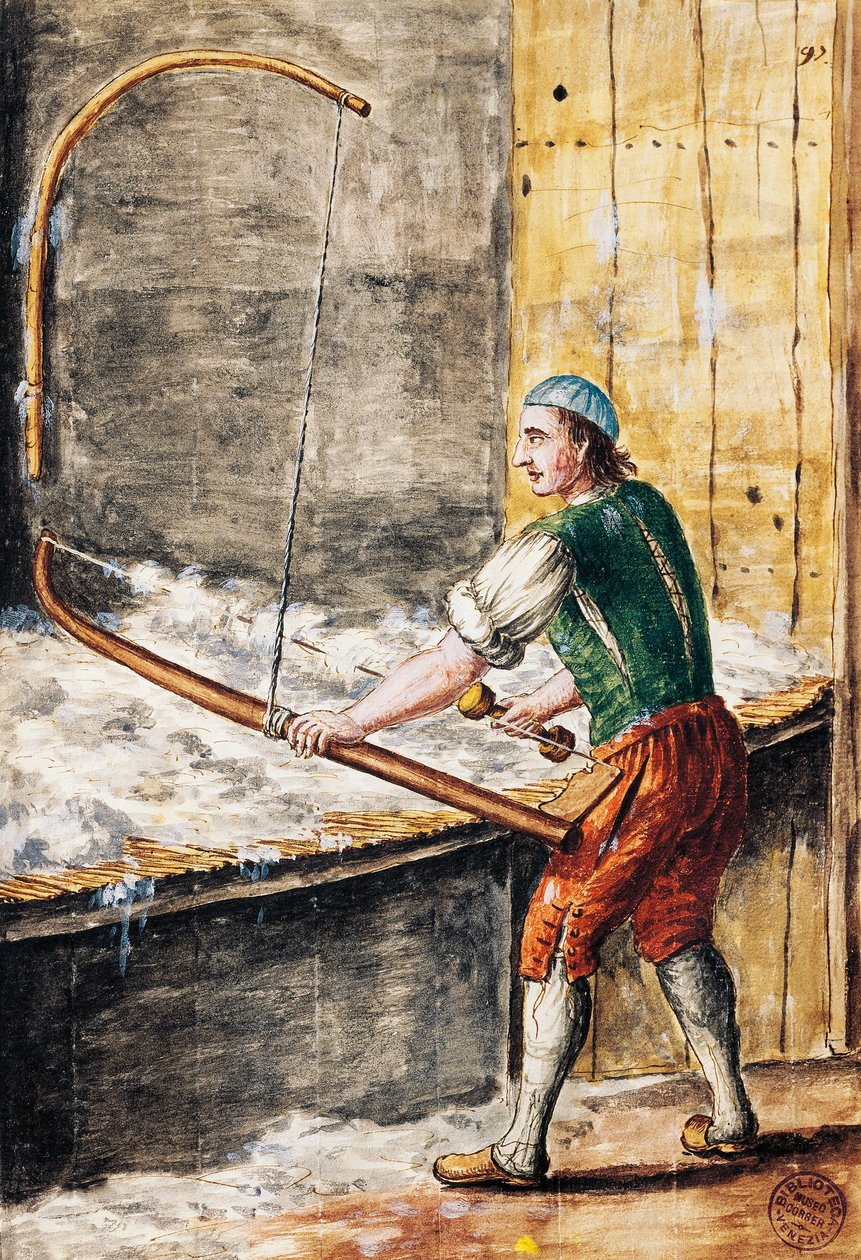 Pamutfonó, illusztráció a Velencei viseletek illusztrált könyvéből, Jan Grevenbroeck (1731-1807), akvarell, Olaszország alkotó: Jan van Grevenbroeck
